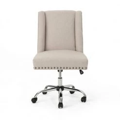 Chiara Wheat Fabric Home Office Desk Chair with Stud Accents by Noble House