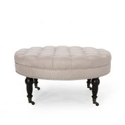 Cimarron Wheat Polyester Tufted Ottoman by Noble House