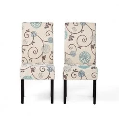Pertica White and Blue Floral Fabric Dining Chairs (Set of 2) by Noble House
