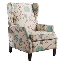 27 in. Width Big and Tall White/Blue Polyester Wing Chair Recliner by Noble House