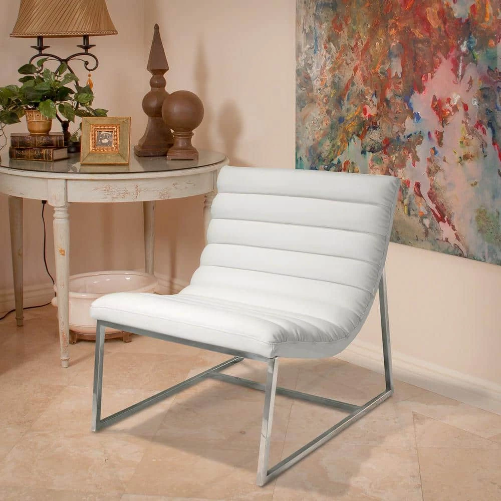 Parisian White Leather Sofa Chair by Noble House - Image 2