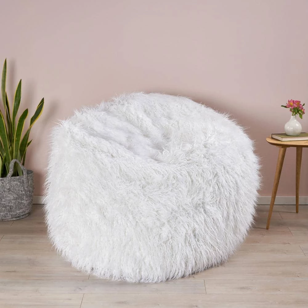 5 ft. White Long Faux Fur Bean Bag by Noble House - Image 10