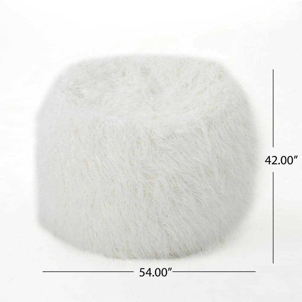 5 ft. White Long Faux Fur Bean Bag by Noble House - Image 7