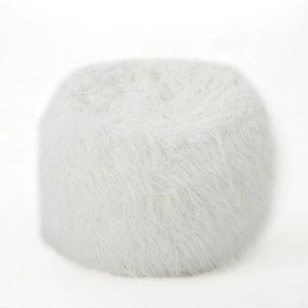5 ft. White Long Faux Fur Bean Bag by Noble House