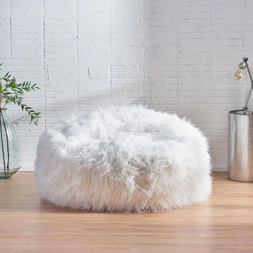 5 ft. White Long Faux Fur Bean Bag by Noble House - Image 3