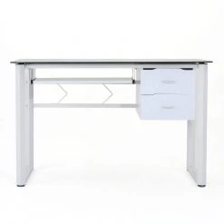 48 in. Rectangular White 2 Drawer Computer Desk with Keyboard Tray by Noble House