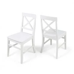 Roshan White Finish Wood Dining Chairs (Set of 2) by Noble House