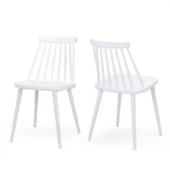 Dunsmuir White Farmhouse Spindle-Back Dining Chair (Set of 2) by Noble House