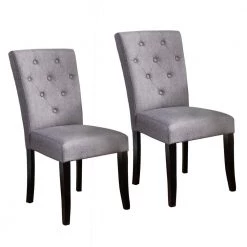 White and Brown Button Back Fabric Dining Chairs (Set of 2) by Noble House