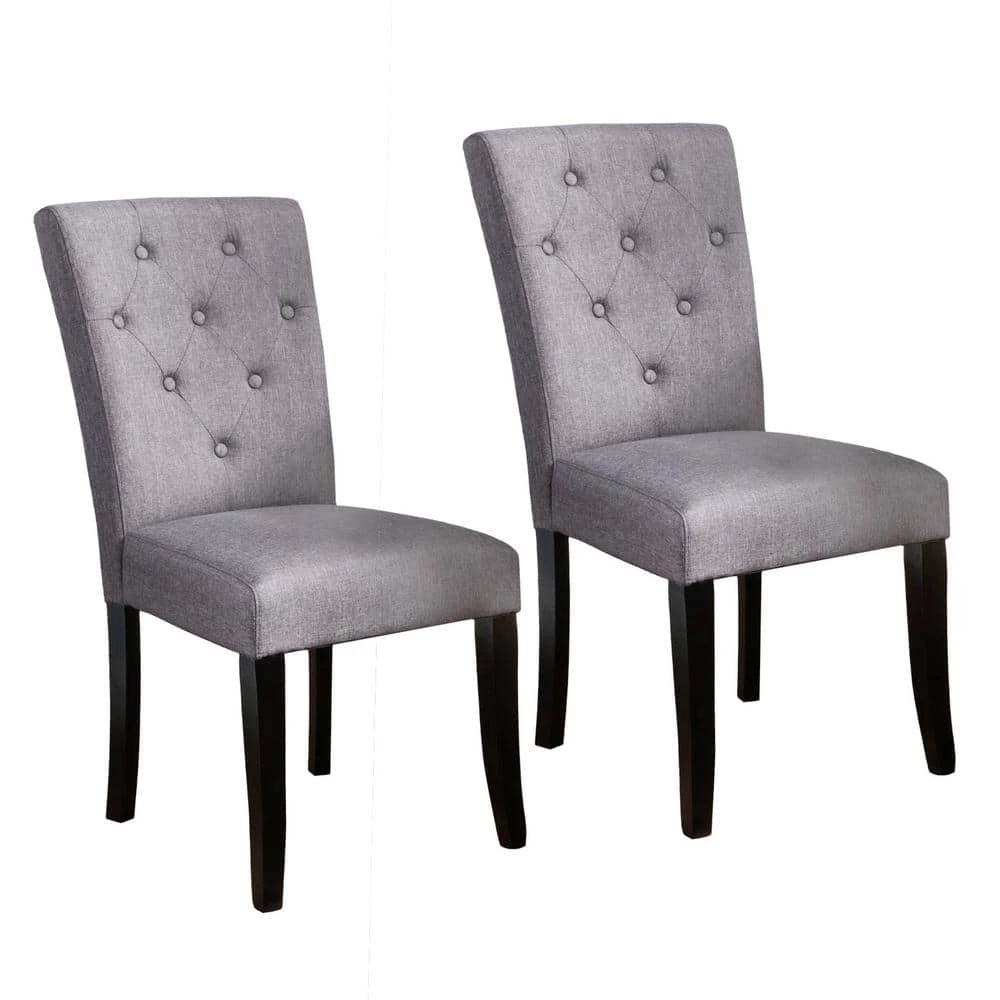 White and Brown Button Back Fabric Dining Chairs (Set of 2) by Noble House
