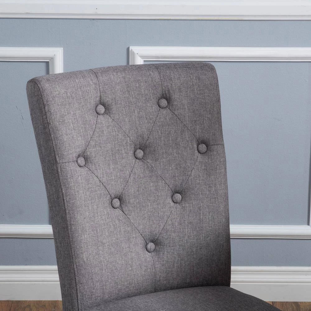 White and Brown Button Back Fabric Dining Chairs (Set of 2) by Noble House - Image 3