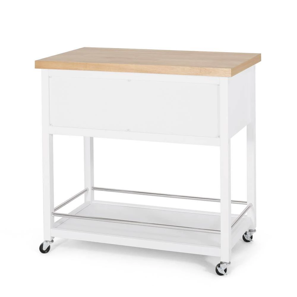 Dellroy White Kitchen Cart with Storage by Noble House - Image 4