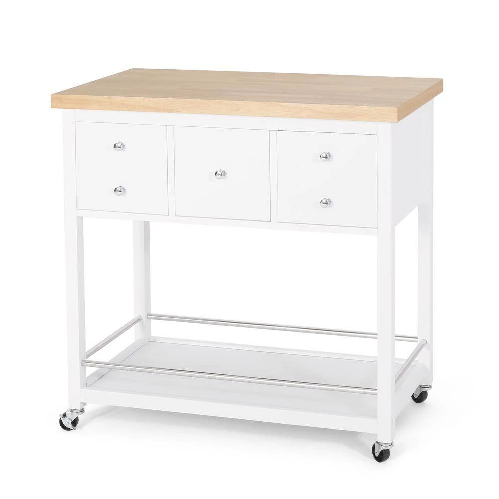 Dellroy White Kitchen Cart with Storage by Noble House - Image 9