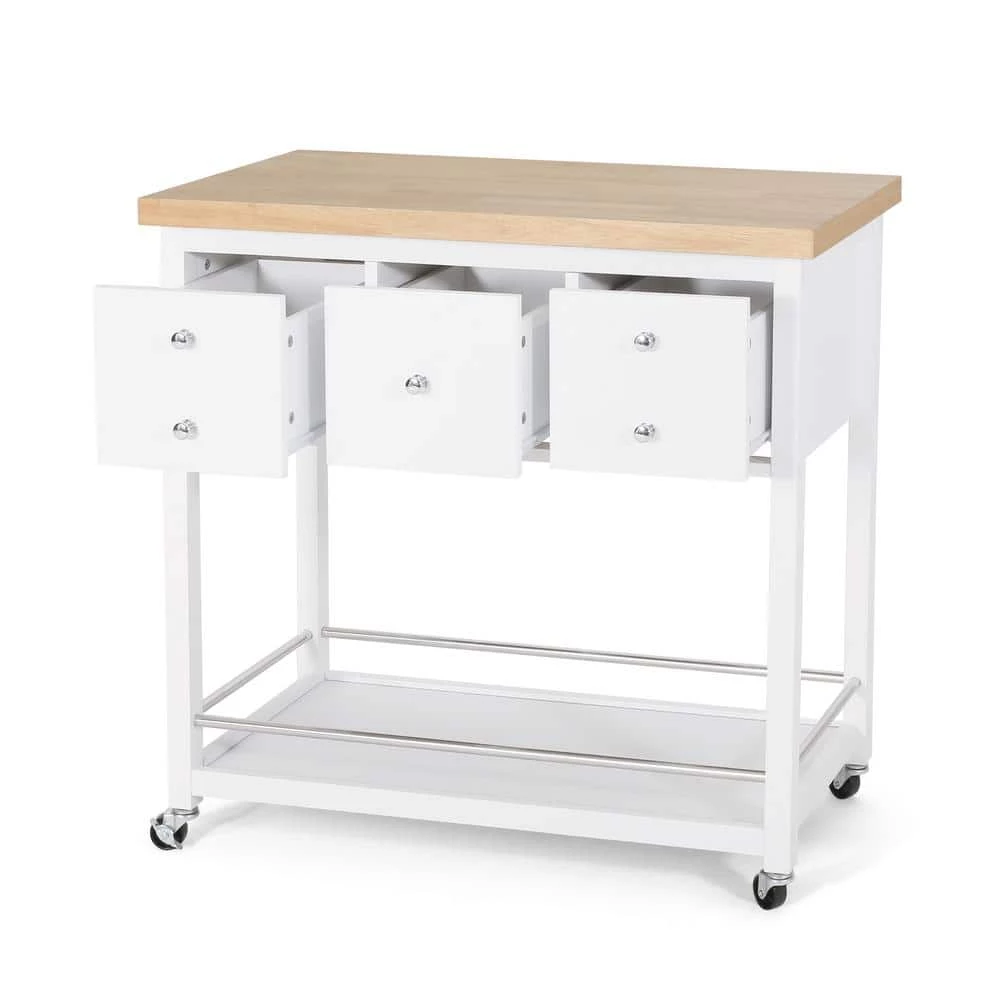 Dellroy White Kitchen Cart with Storage by Noble House - Image 5