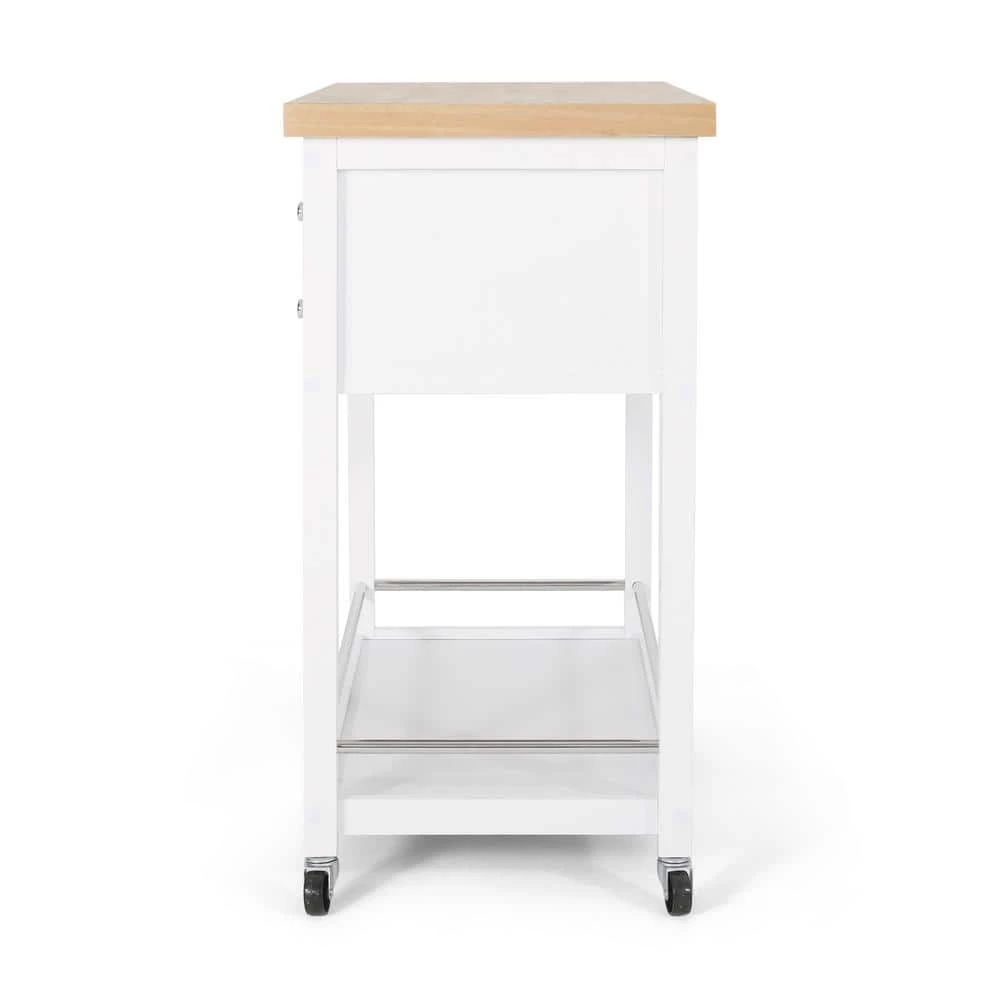 Dellroy White Kitchen Cart with Storage by Noble House - Image 2