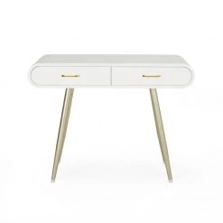 Dehaviland White and Champagne Gold Vanity Table by Noble House