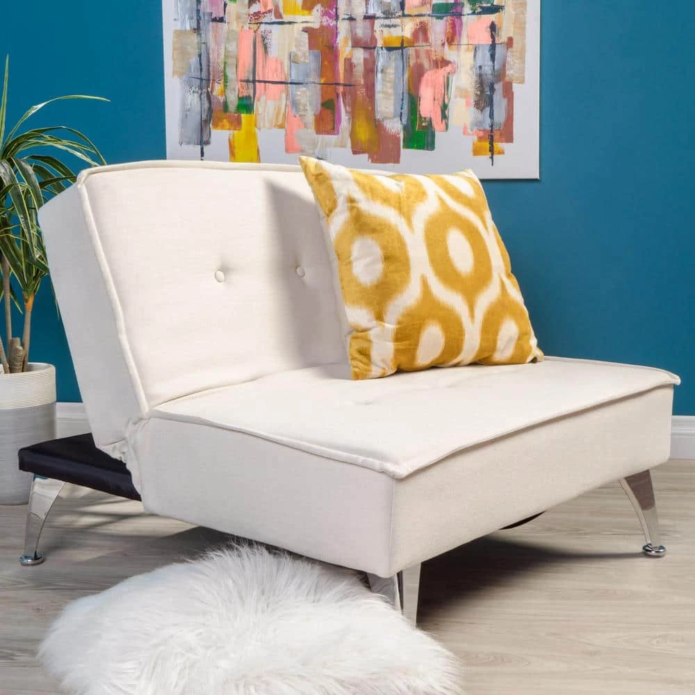 37 in. White Polyester 2-Seater Full Sleeper Armless Sofa Bed by Noble House - Image 4